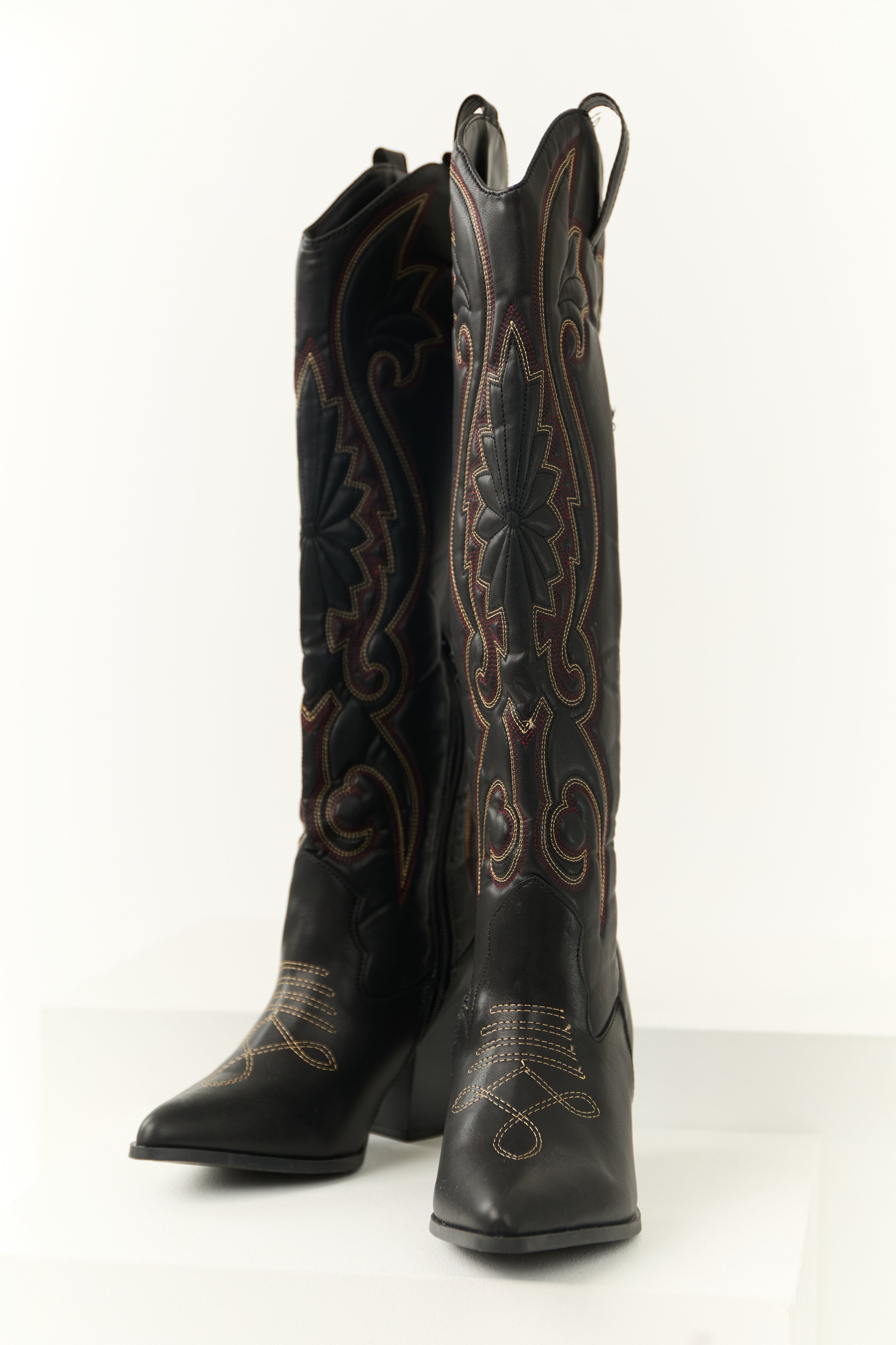 Black Knee High Embroidered Western Boots