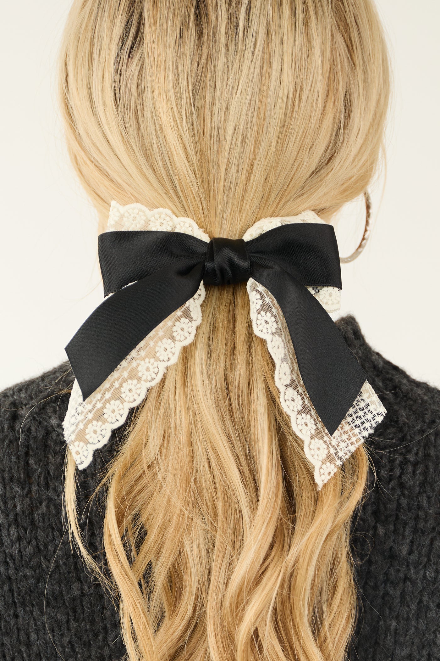 Black Lace Bow Barrette Style Hair Clip