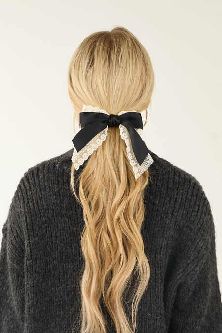 Black Lace Bow Barrette Style Hair Clip