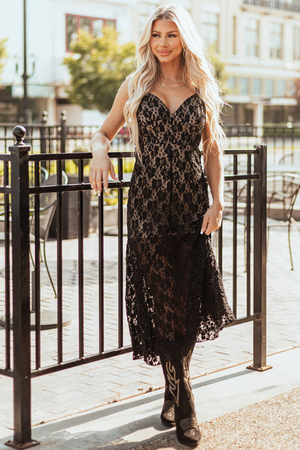 Black Lace Sleeveless Midi Dress