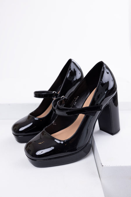 Black Mary Jane Chunky Heels