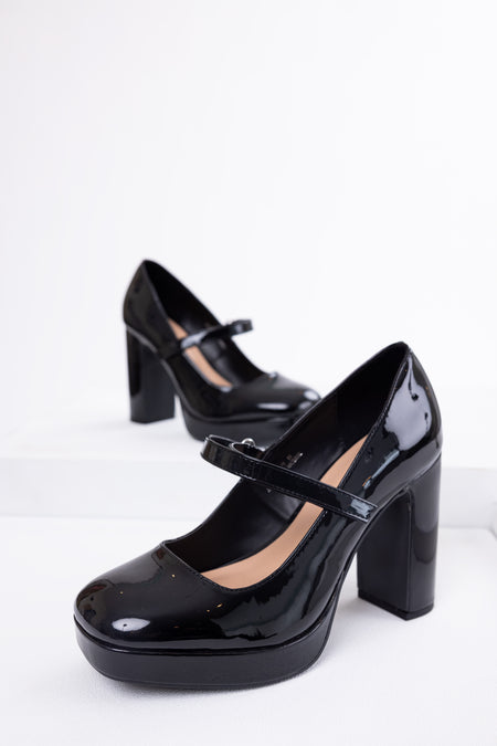 Black Mary Jane Chunky Heels