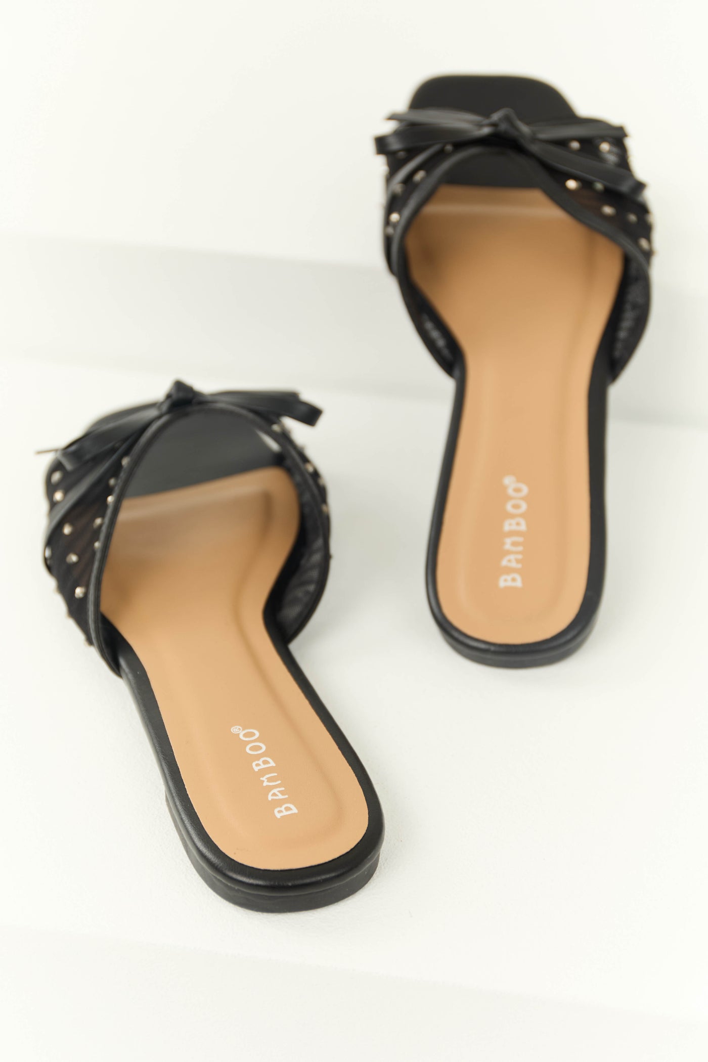 Black Mesh Rhinestone Strap Slip On Sandals