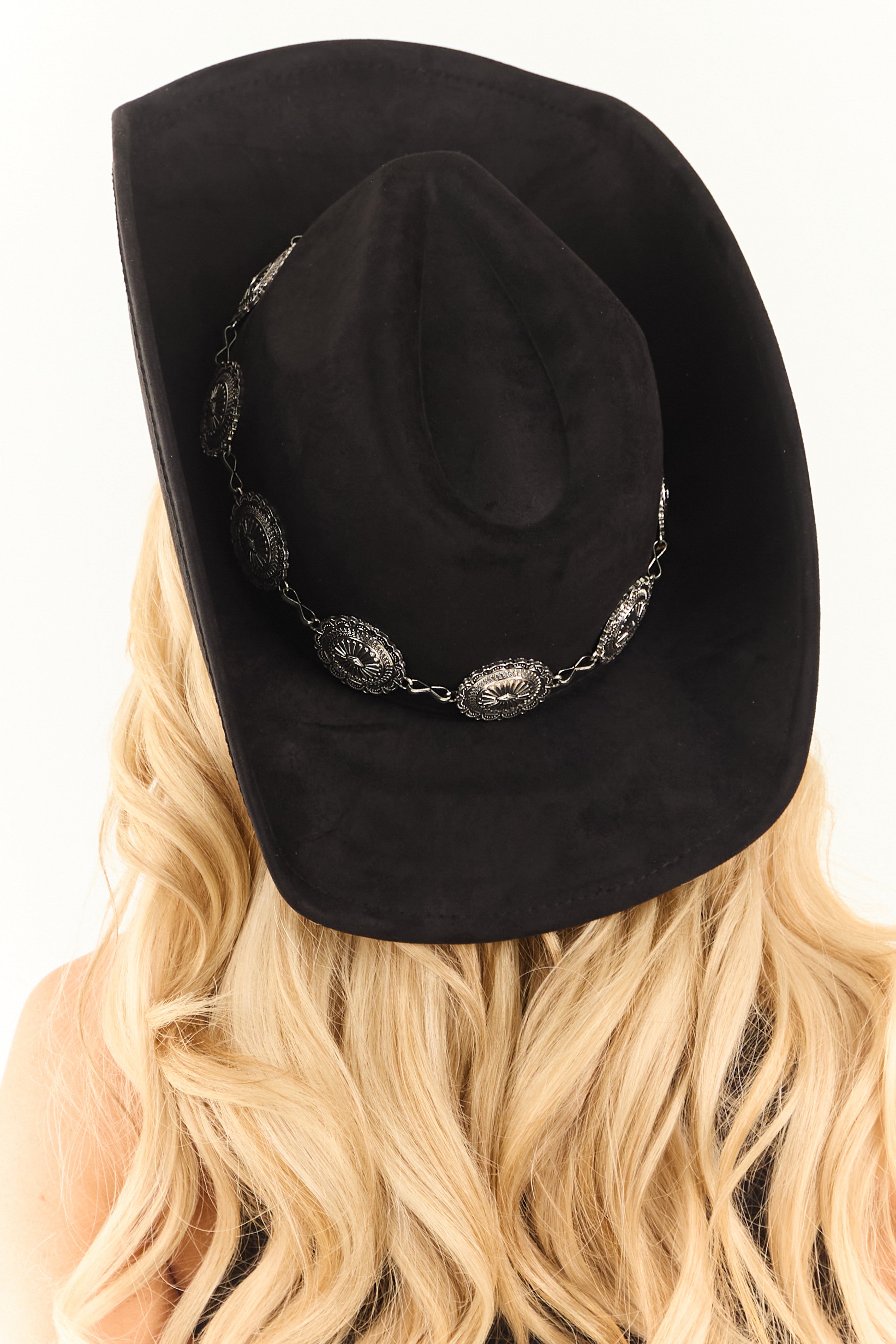 Black Suede Silver Concho Detail Cowboy Hat