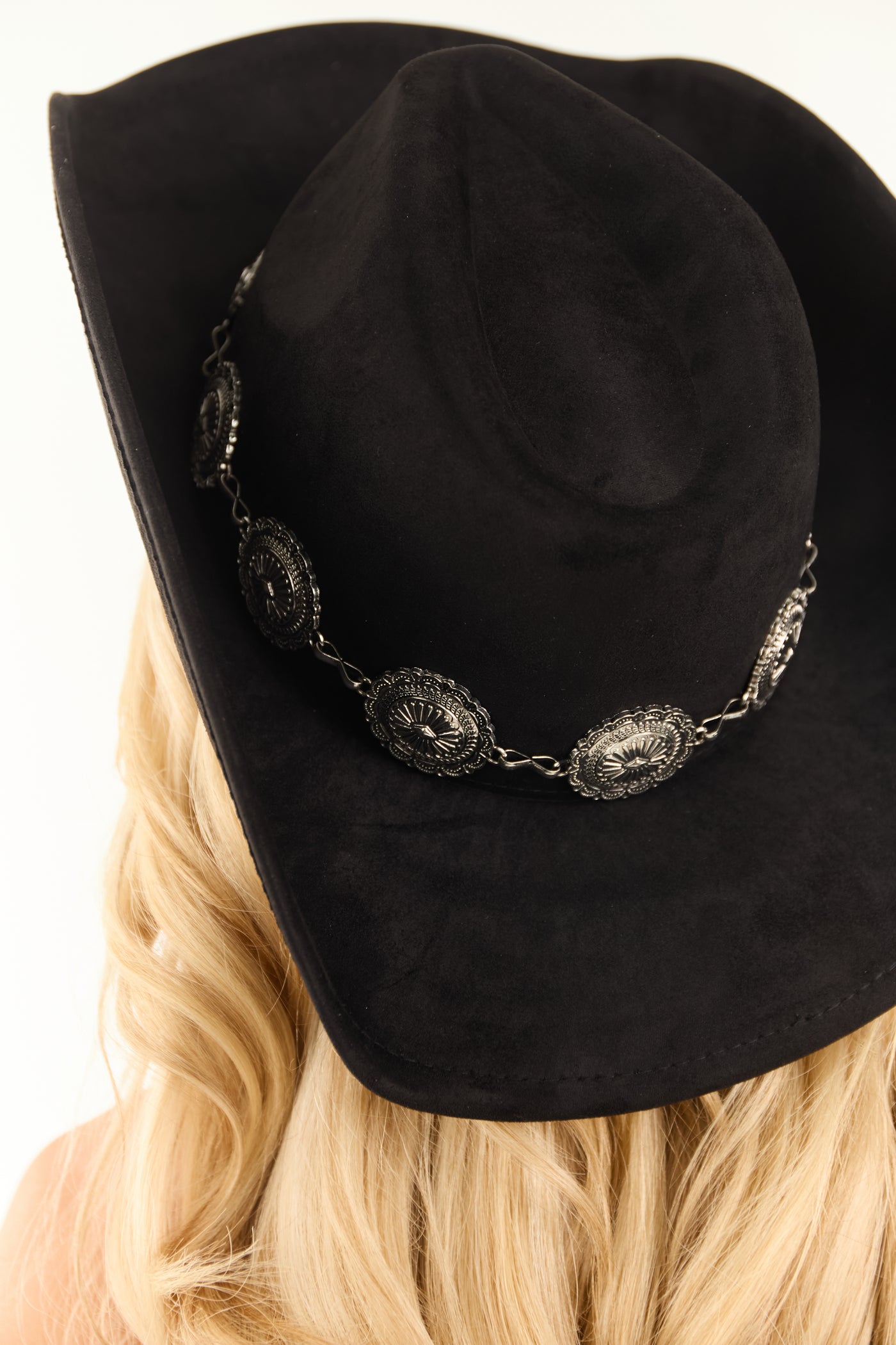 Black Suede Silver Concho Detail Cowboy Hat