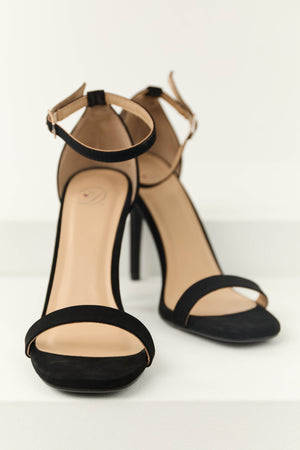 Black Nubuck Ankle Strap High Heels