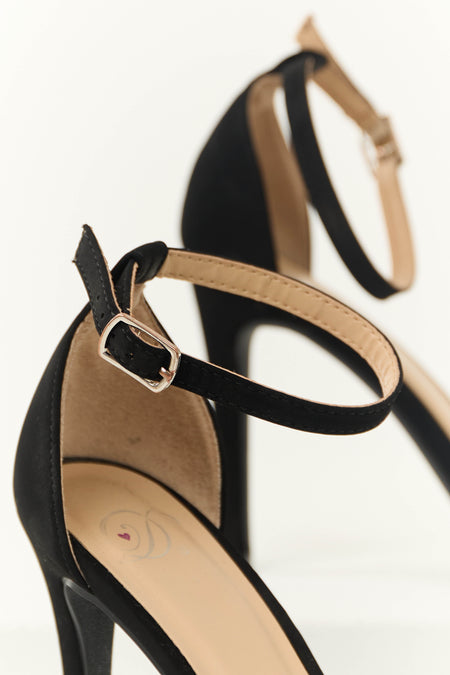 Black Nubuck Ankle Strap High Heels