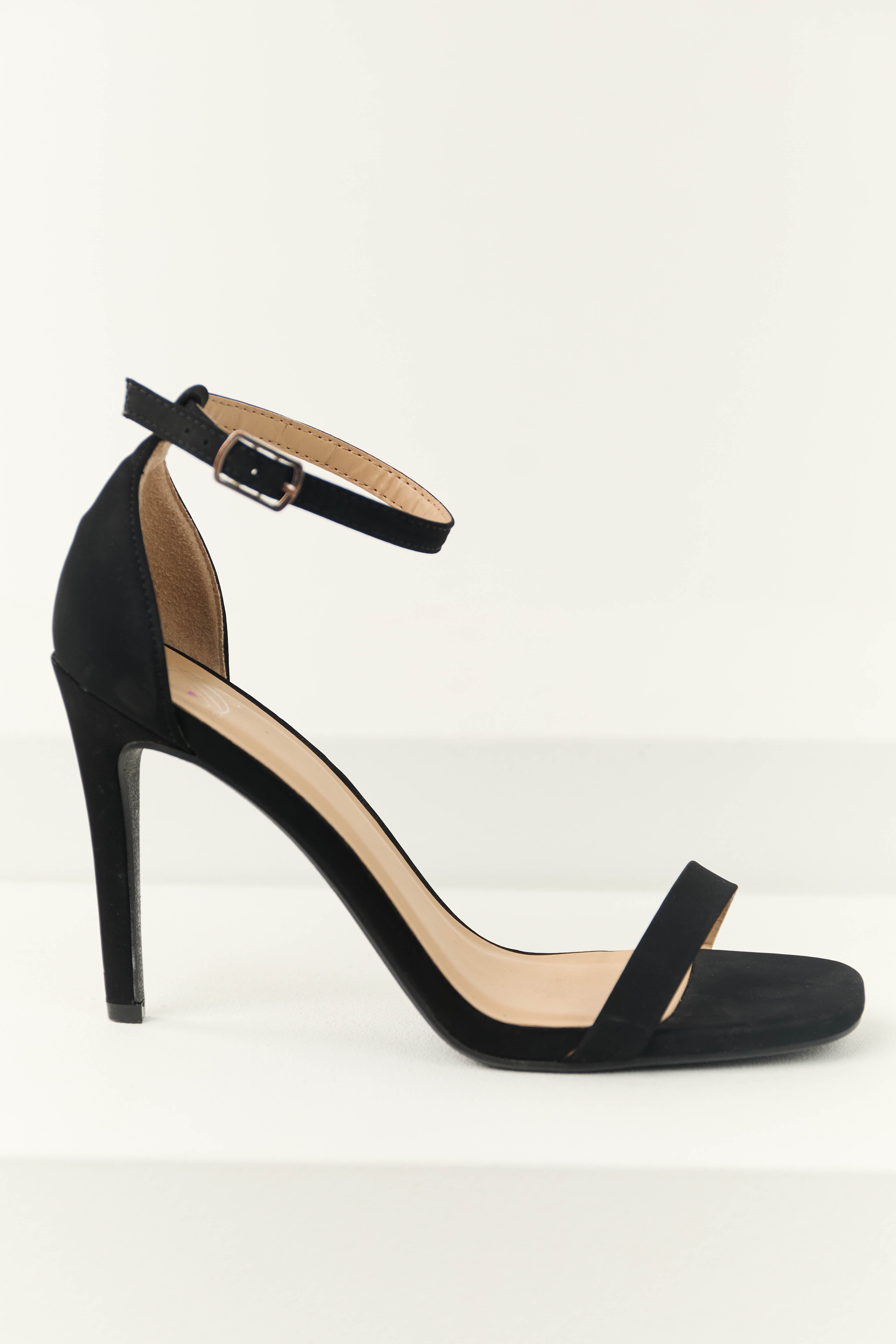 Black Nubuck Ankle Strap High Heels