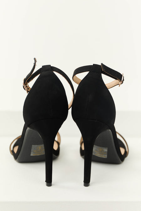 Black Nubuck Ankle Strap High Heels