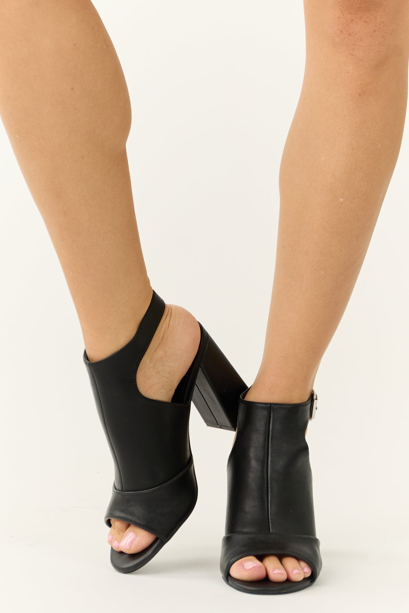 Black Open Toe Strap Chunky Heels