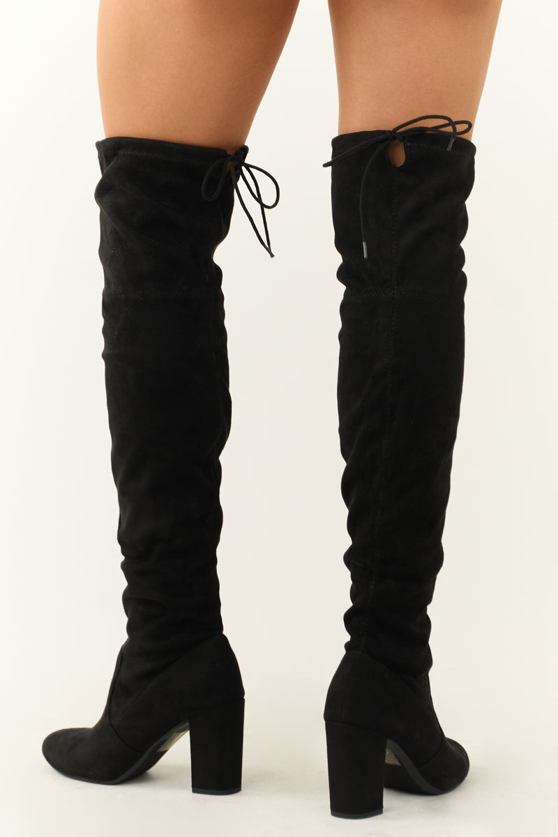 Black Over the Knee Microsuede Drawstring Boots