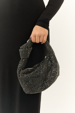 Black Pave Rhinestone Knot Strap Handbag