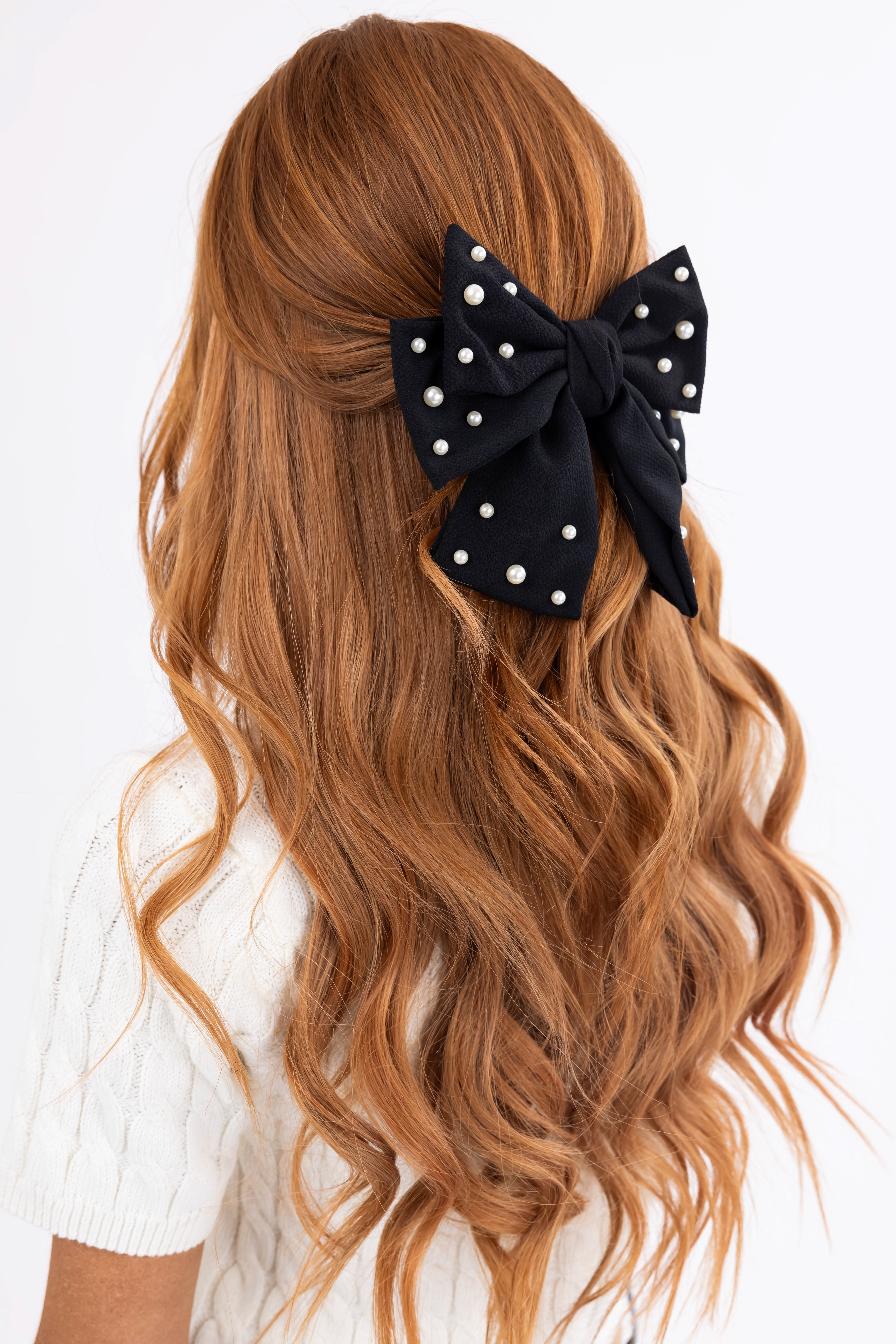 Black Pearl Detail Bow Hair Barrette