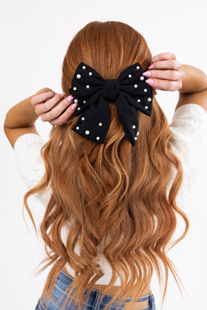 Black Pearl Detail Bow Hair Barrette