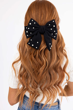 Black Pearl Detail Bow Hair Barrette