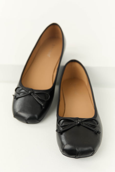 Black Pleather Bow Detail Ballerina Flats