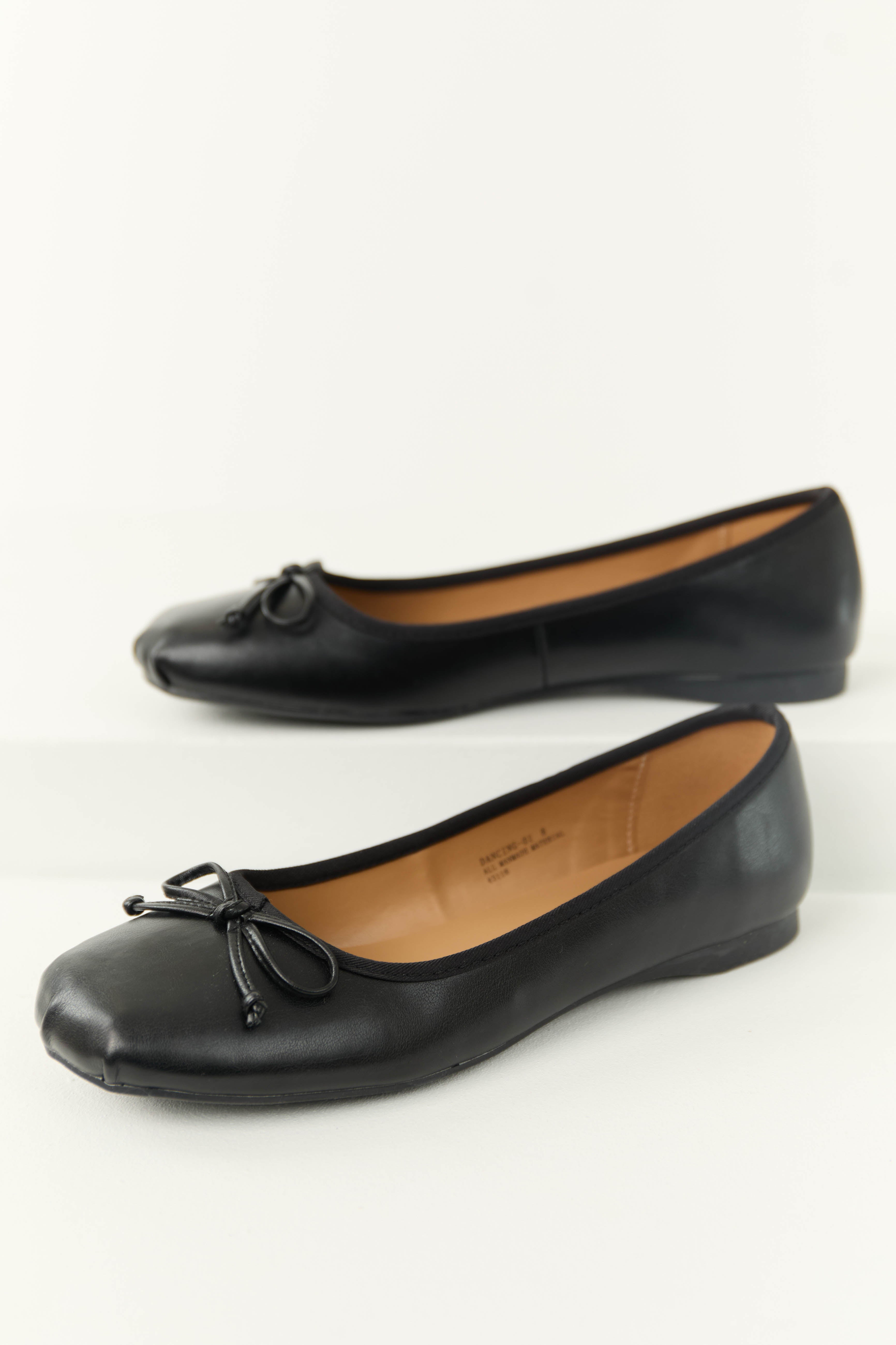 Black Pleather Bow Detail Ballerina Flats