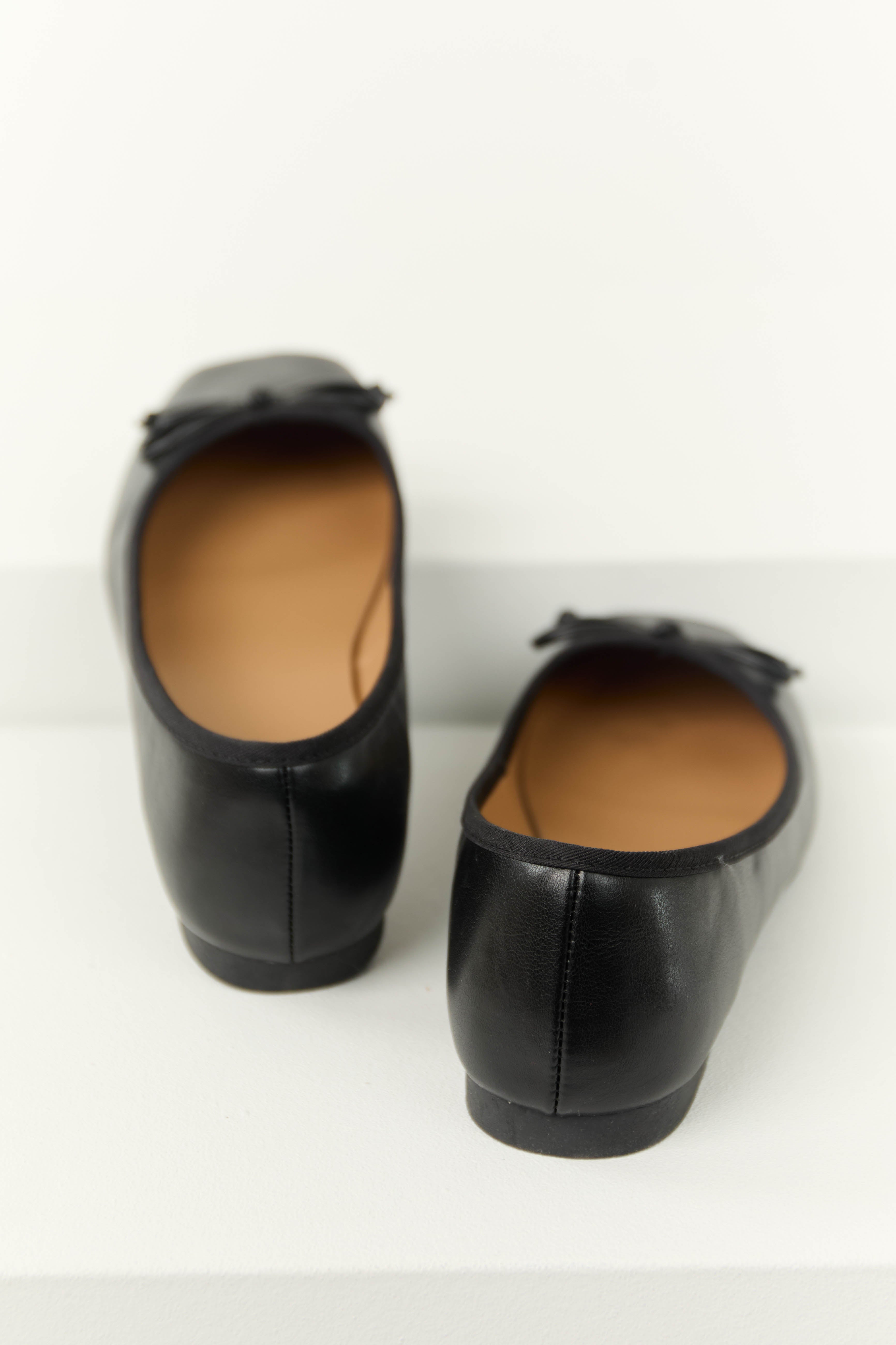 Black Pleather Bow Detail Ballerina Flats