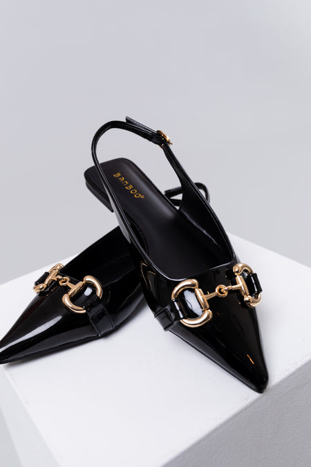 Black Pleather Pointed Toe Sling Back Flats