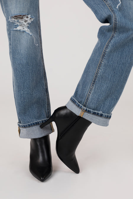 Black Pleather Pointed Toe Stiletto Booties