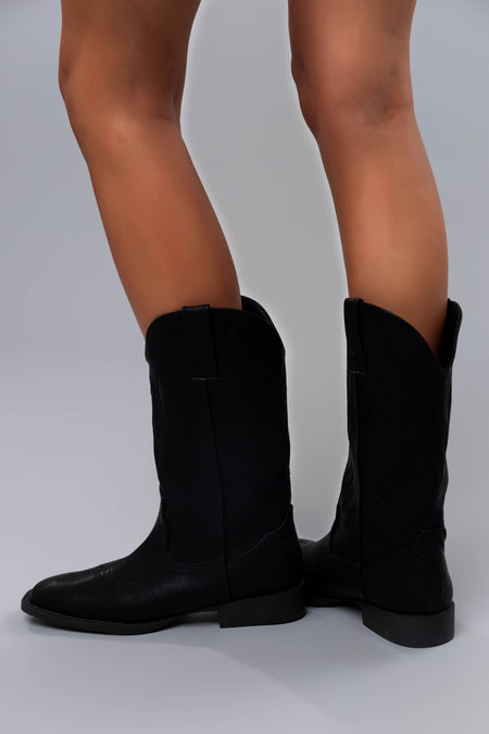 Black Pleather Square Toe Cowboy Boots