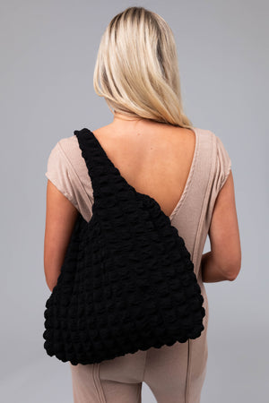 Black Puff Square Textured Handbag