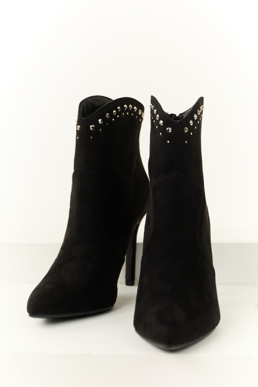 Black Rhinestone Detail High Heel Ankle Booties