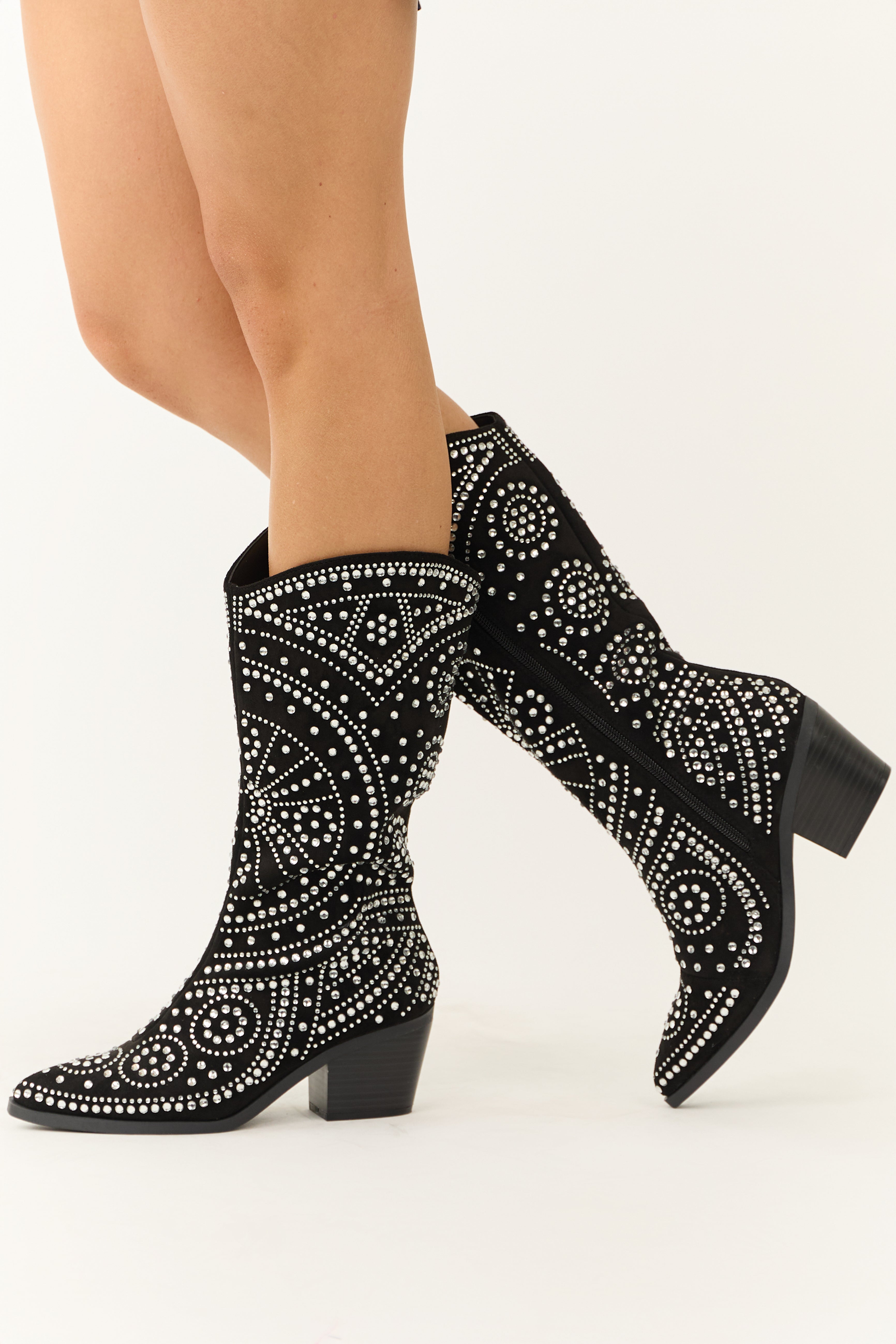 Black Rhinestone Studded Western Boots