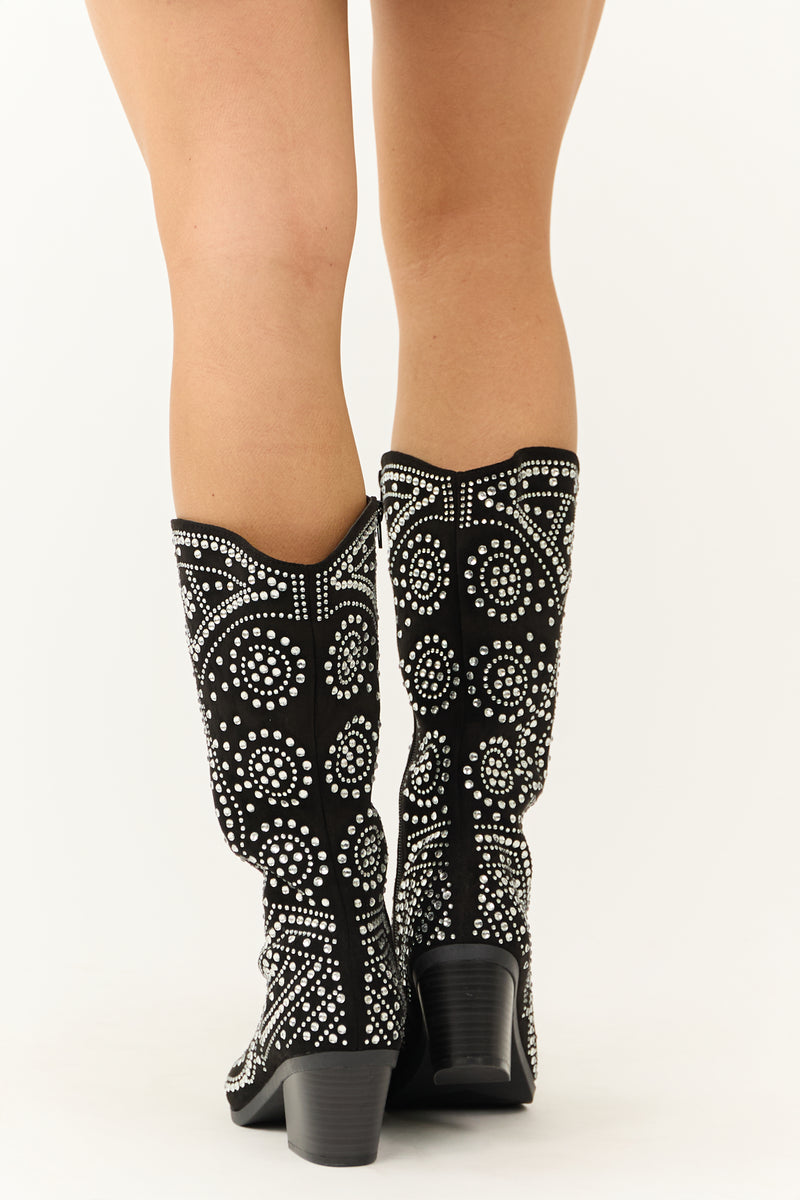 Black Rhinestone Studded Western Boots