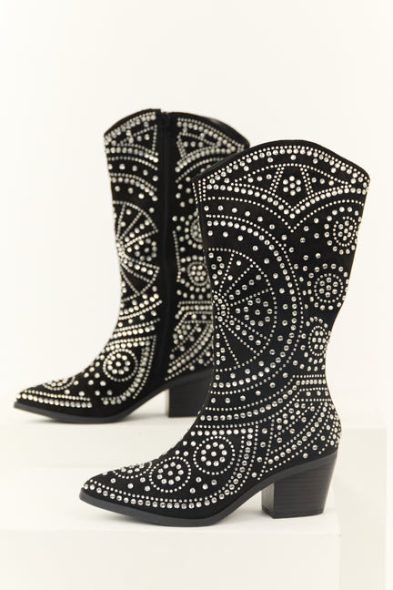 Black Rhinestone Studded Western Boots