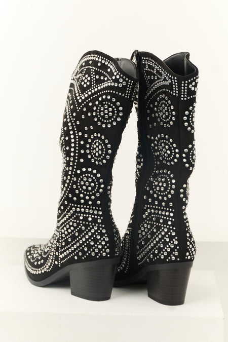 Black Rhinestone Studded Western Boots