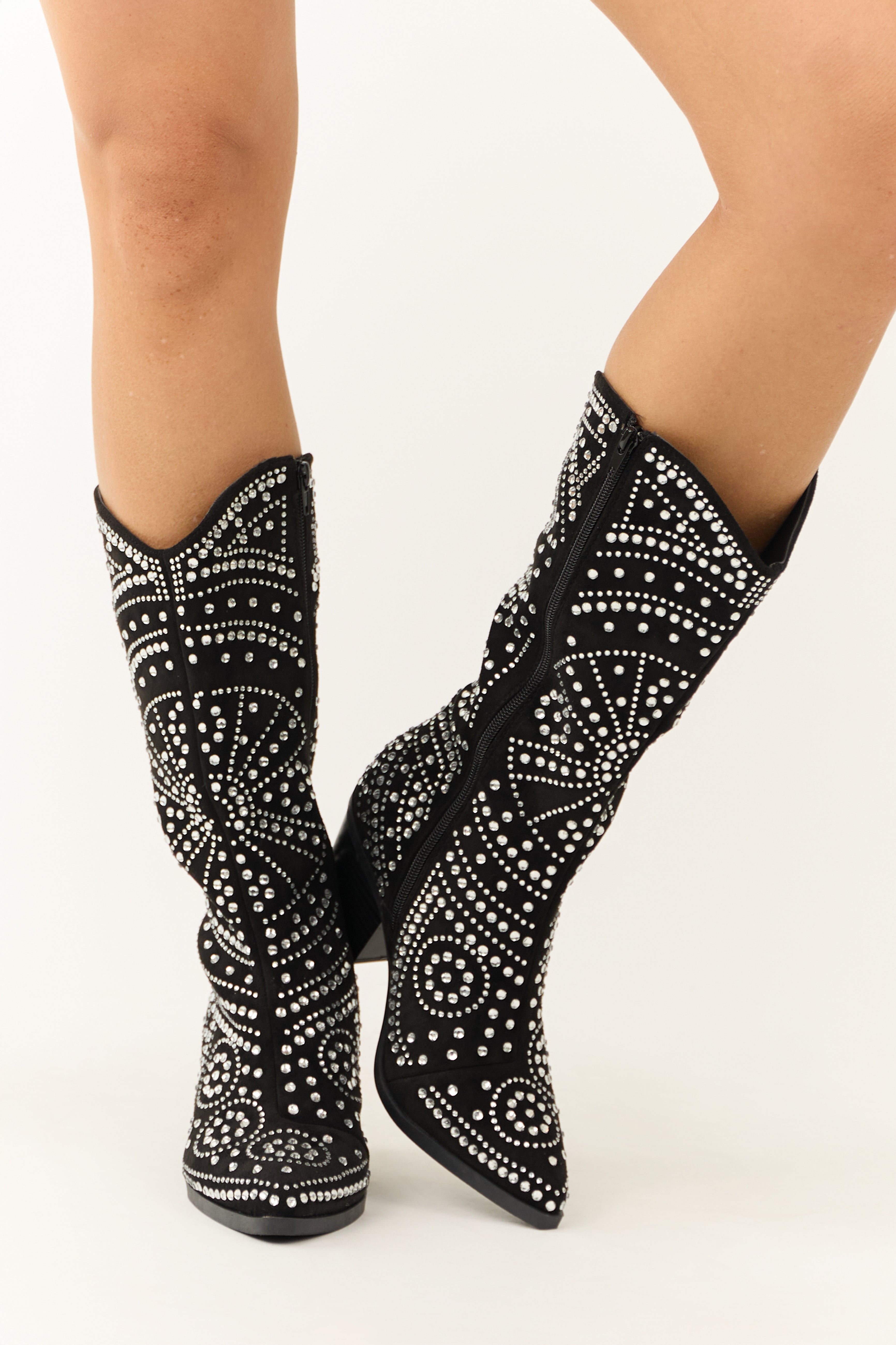 Black Rhinestone Studded Western Boots