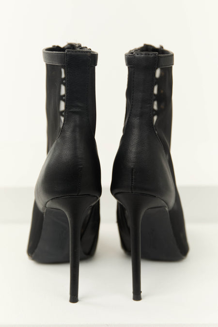 Black Sheer Mesh Lace Up Stiletto Booties