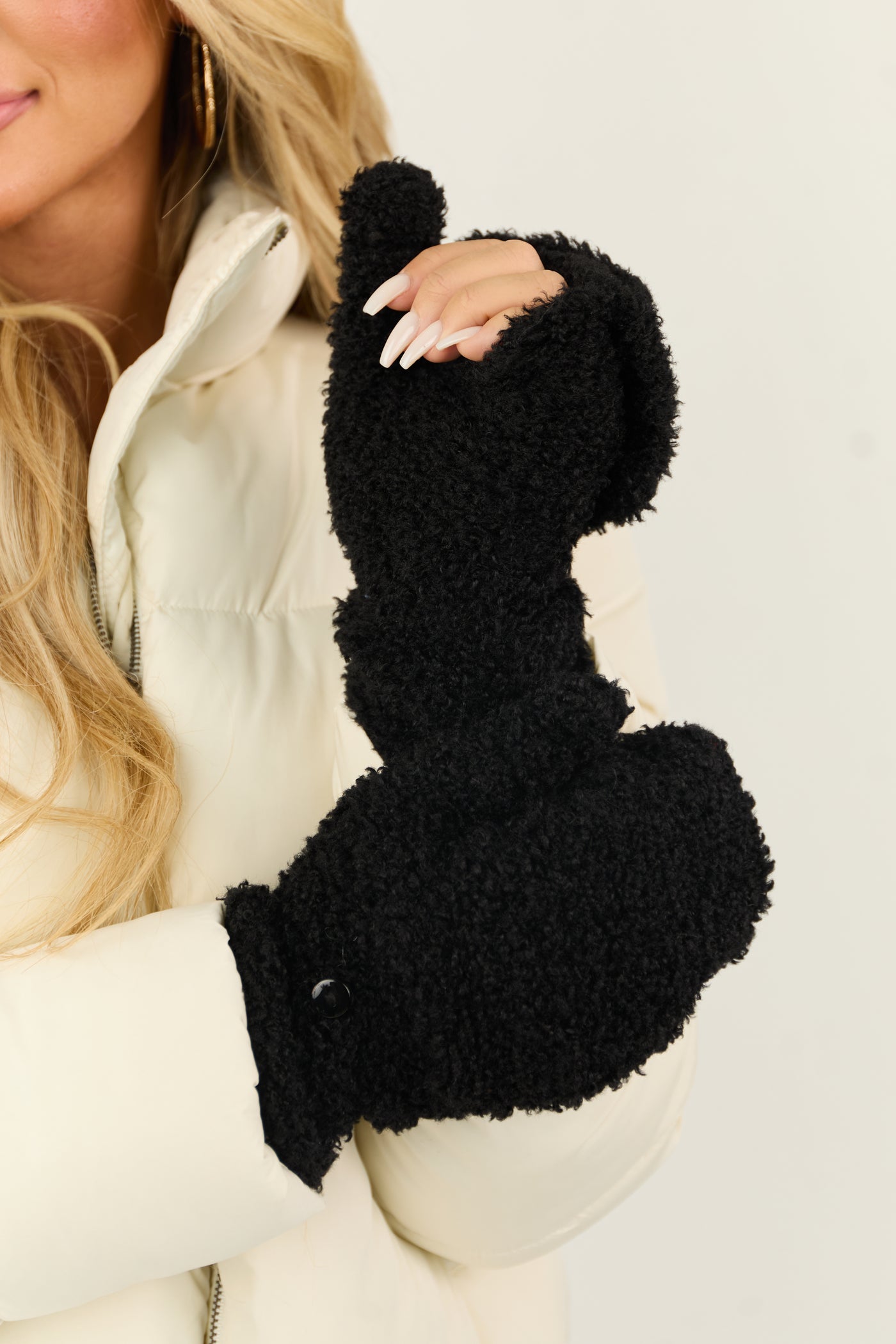 Black Sherpa Foldable Option Mittens