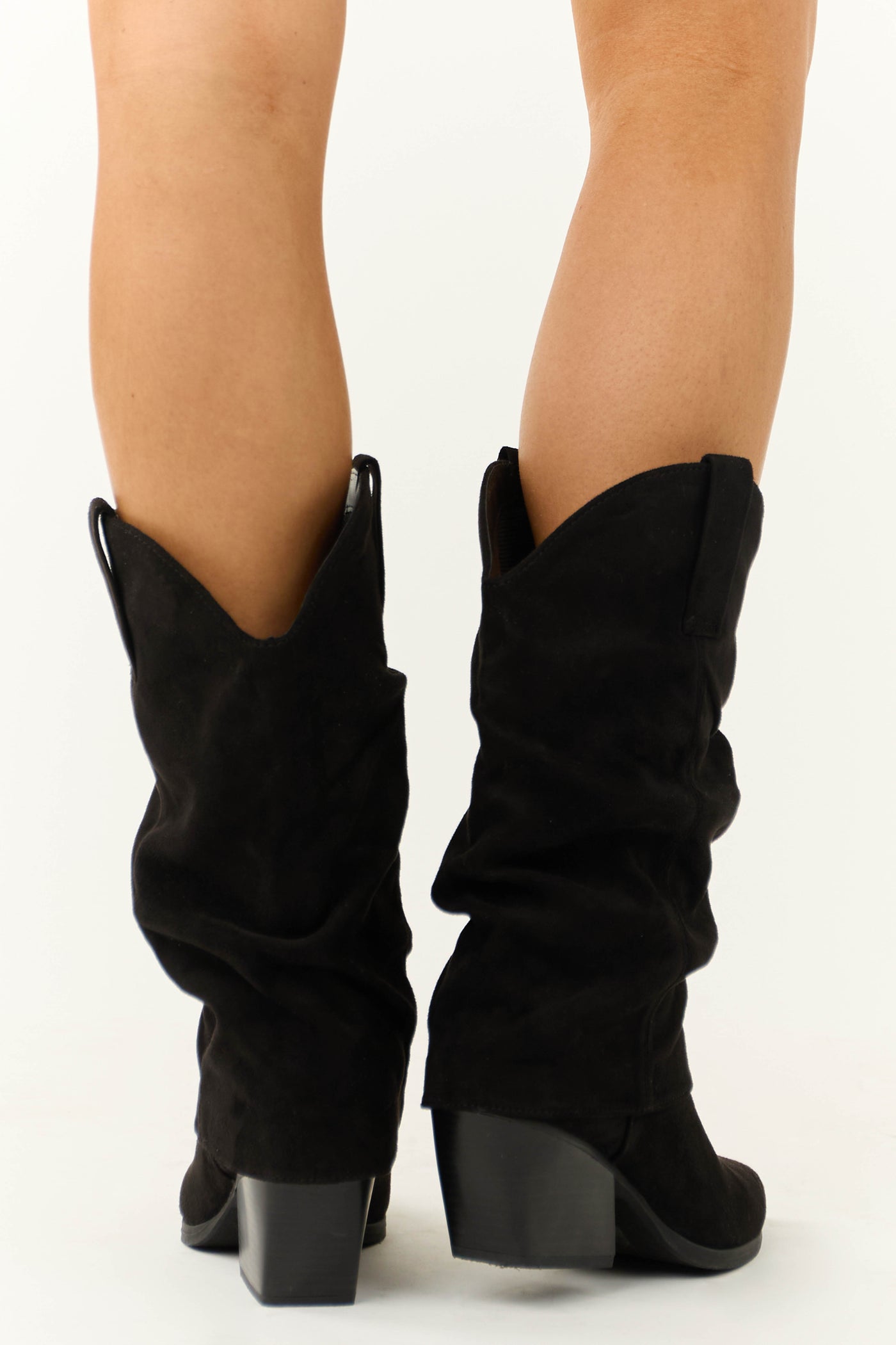 Black Slouchy Mid Calf Pointed Toe Boots