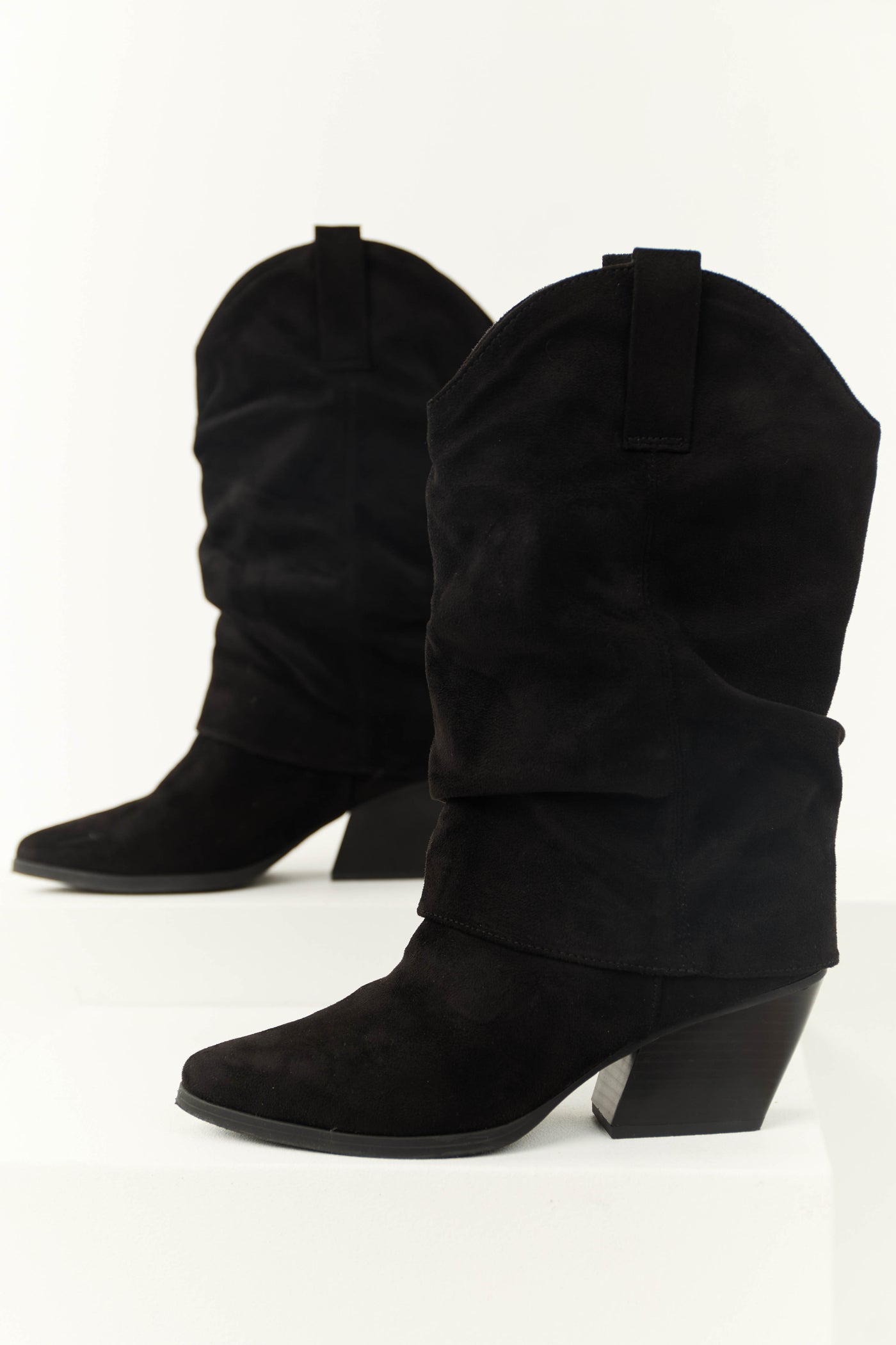 Black Slouchy Mid Calf Pointed Toe Boots