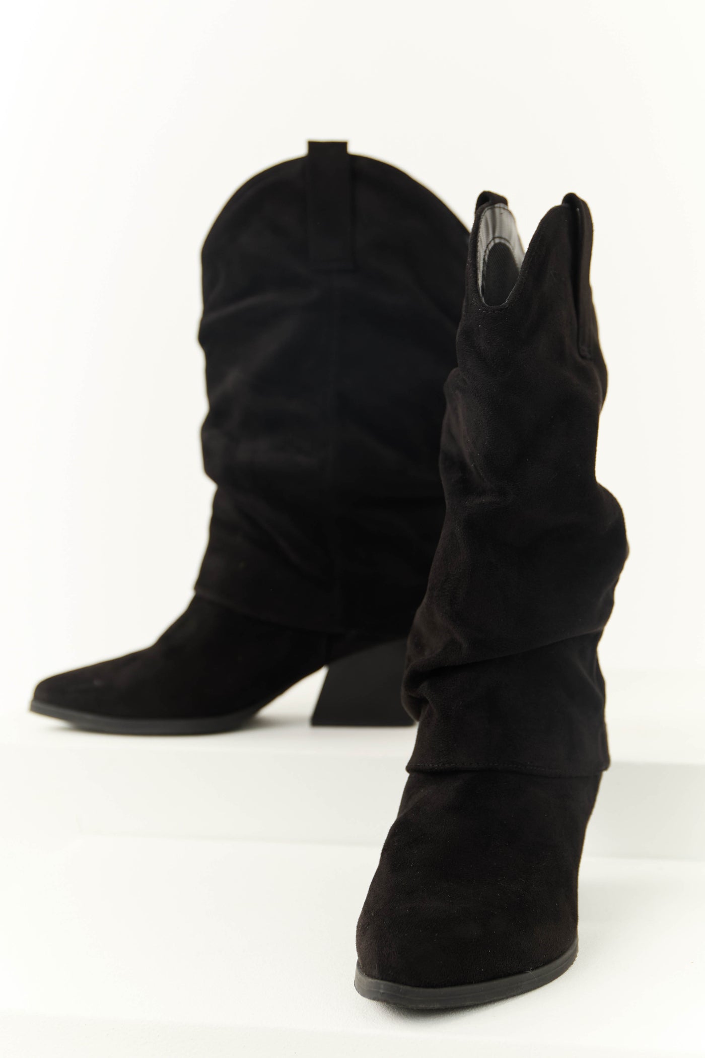 Black Slouchy Mid Calf Pointed Toe Boots