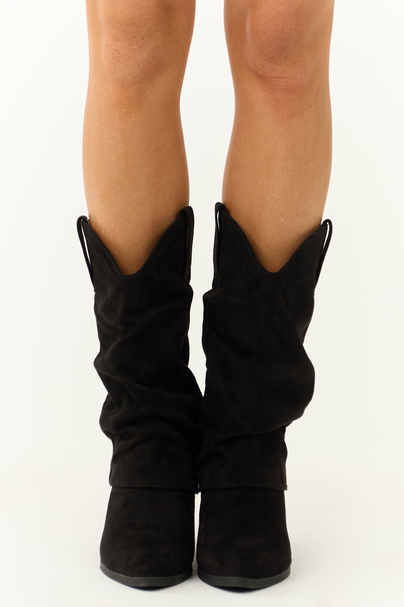 Black Slouchy Mid Calf Pointed Toe Boots