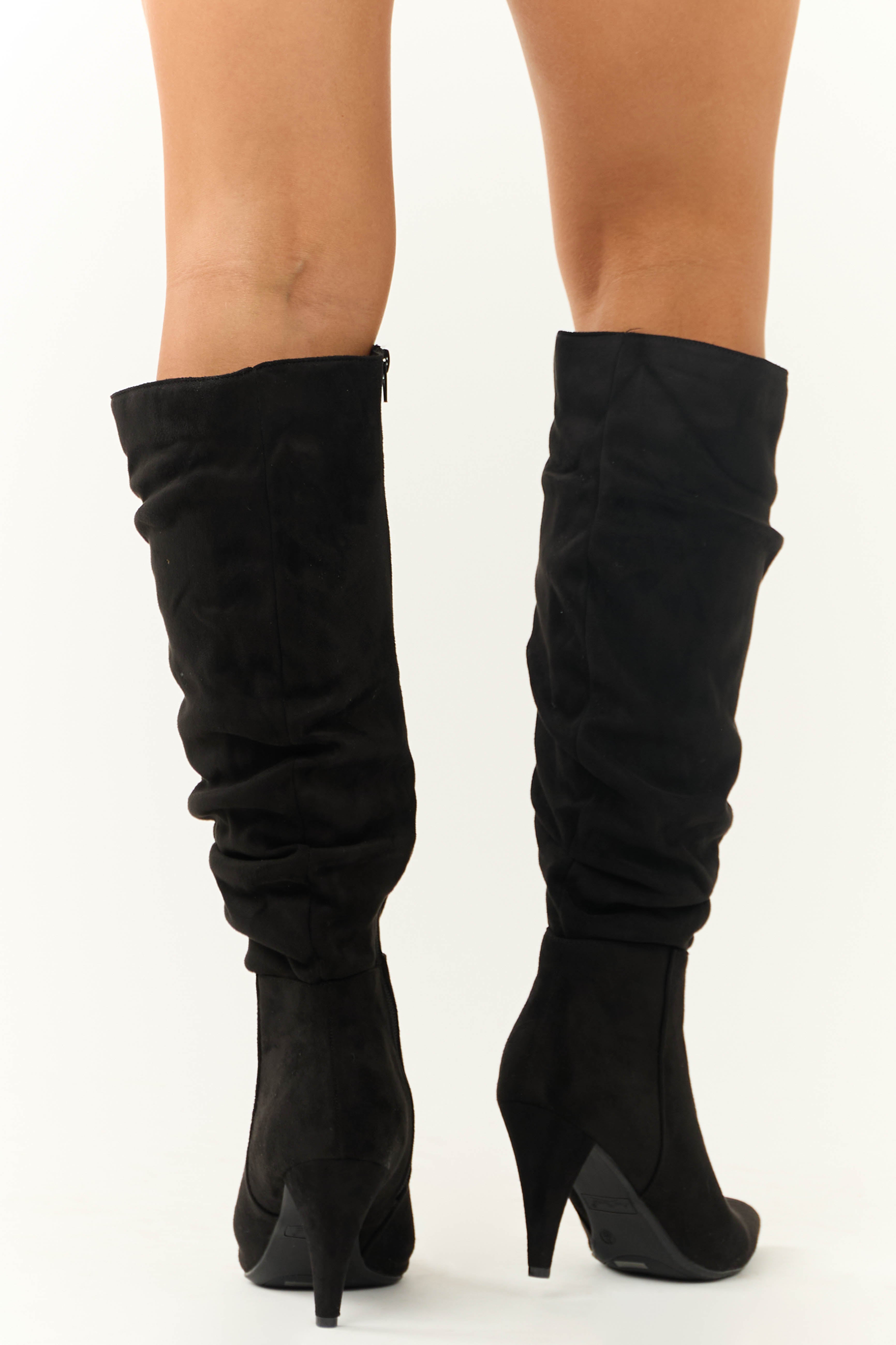 Black Slouchy Side Zip Up Pointed Heel Boots