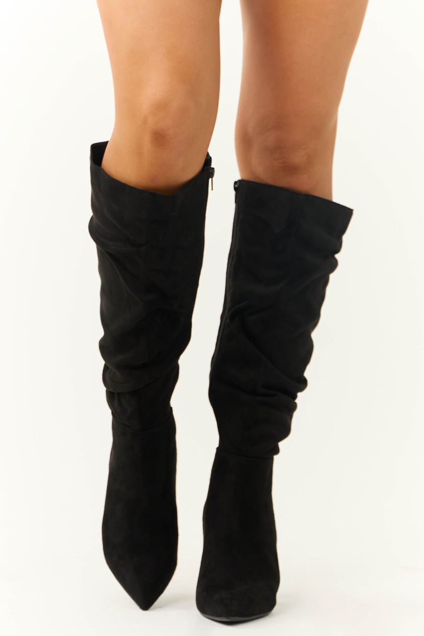 Black Slouchy Side Zip Up Pointed Heel Boots