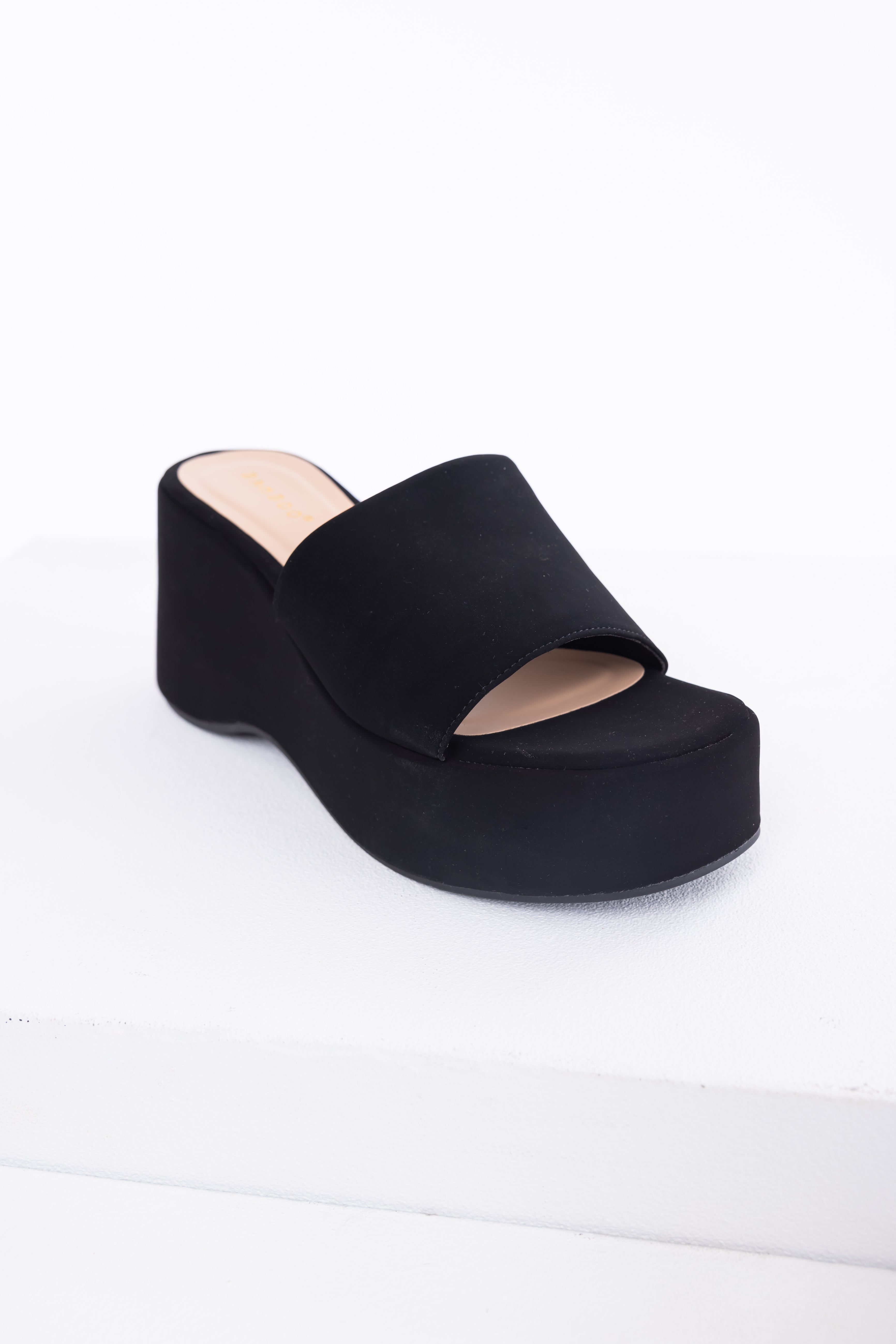 Black Soft Suede Platform Wedge Sandals