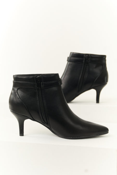 Black Stiletto Ankle Booties with Silver Buckle