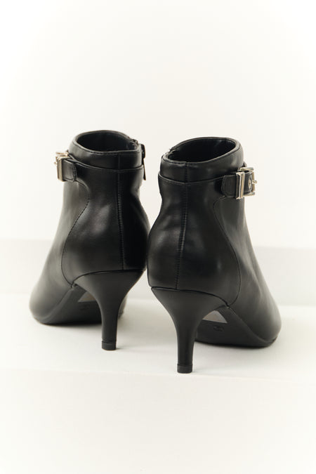 Black Stiletto Ankle Booties with Silver Buckle