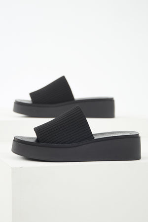 Black Stretchy Strap Slip On Platform Sandals