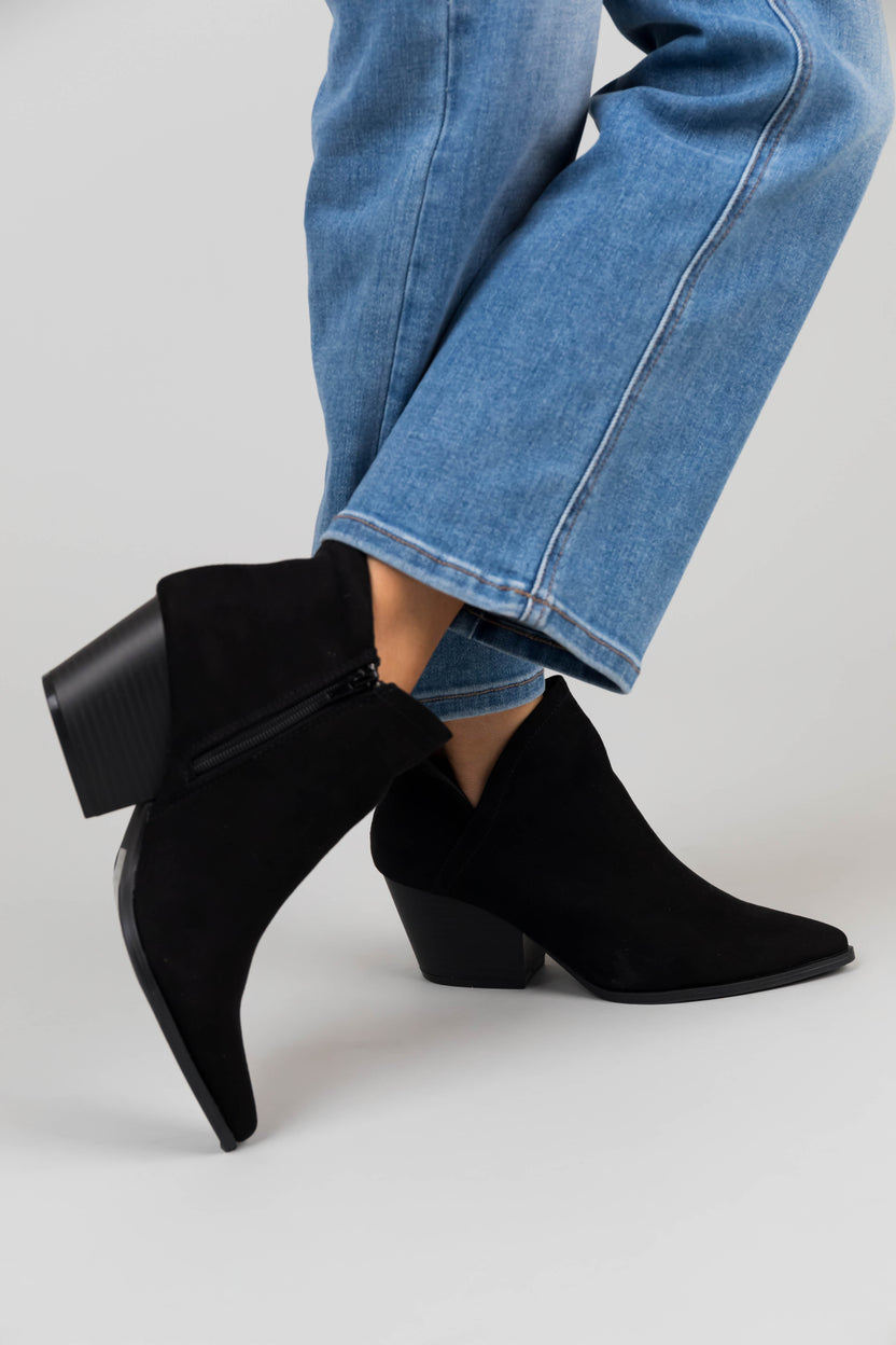 Black Suede Pointed Toe Side Slit Booties