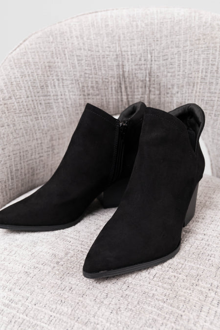 Black Suede Pointed Toe Side Slit Booties