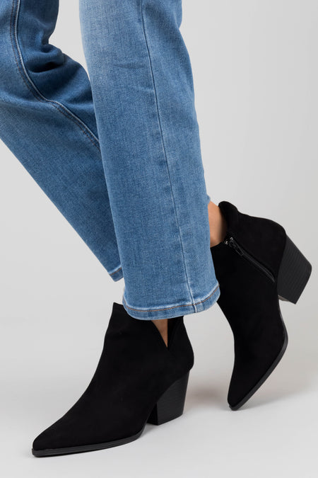 Black Suede Pointed Toe Side Slit Booties