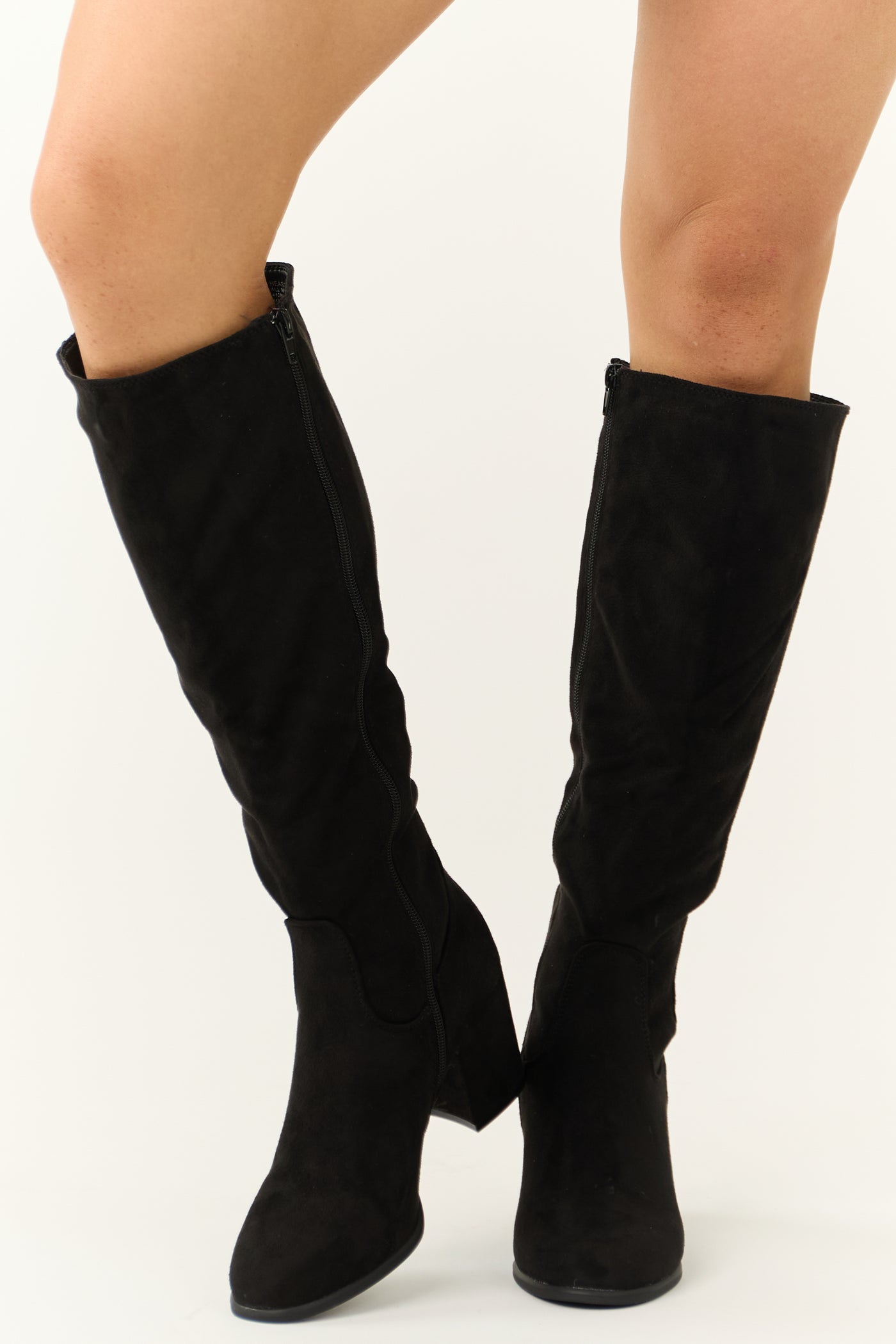 Black Tall Knee High Square Heel Boots