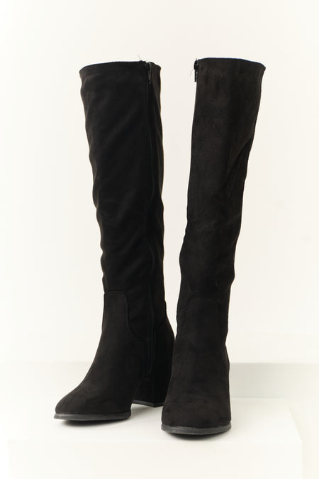 Black Tall Knee High Square Heel Boots