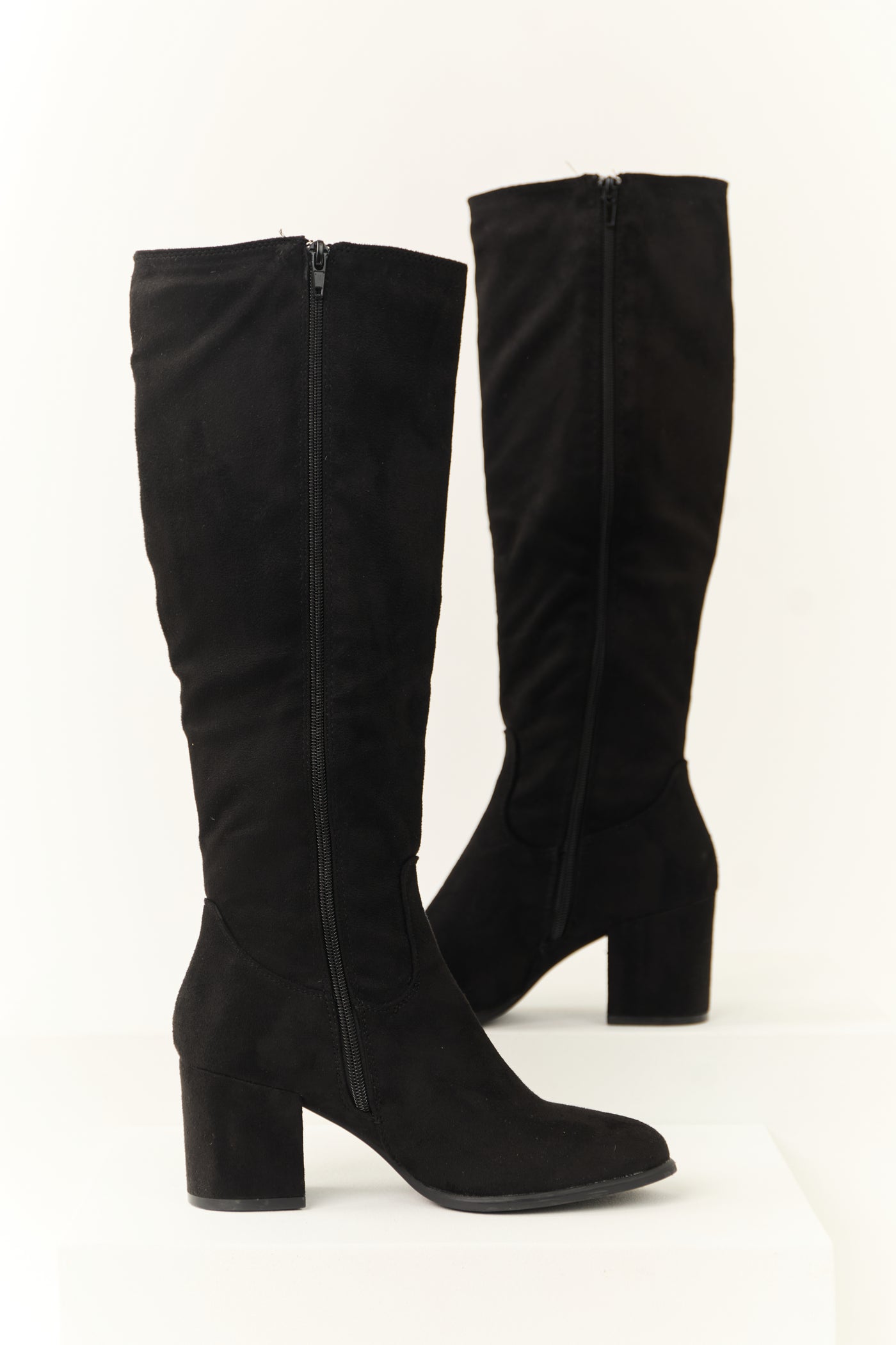 Black Tall Knee High Square Heel Boots